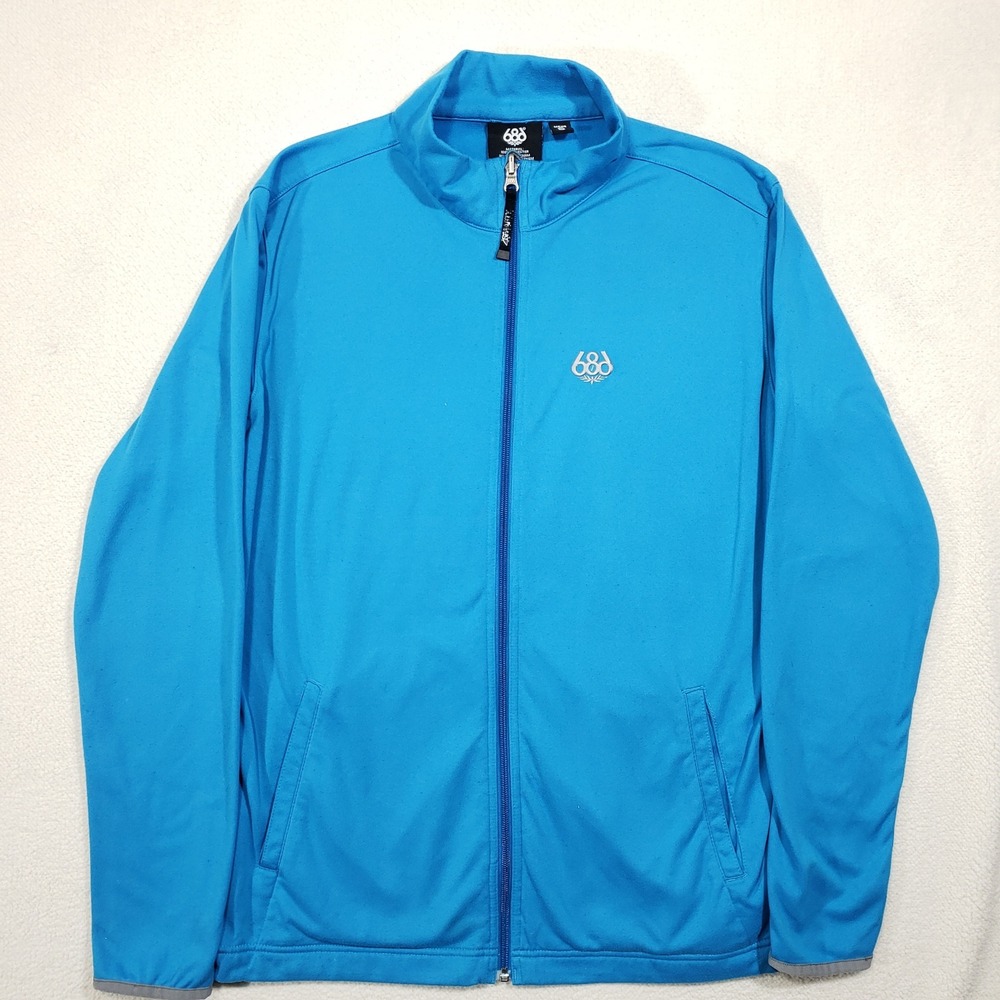 686 Fleece Jacket Mens Small Blue Thumbholes Mock Neck Full Zip Activewear